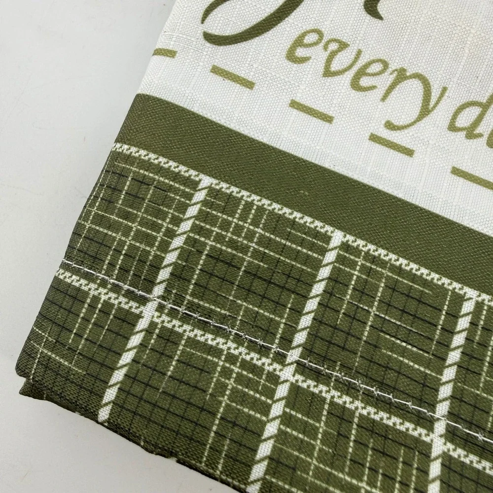Achim Live Love Laugh 3 Piece Kitchen Curtain Tier & Valance Set Green Plaid 24